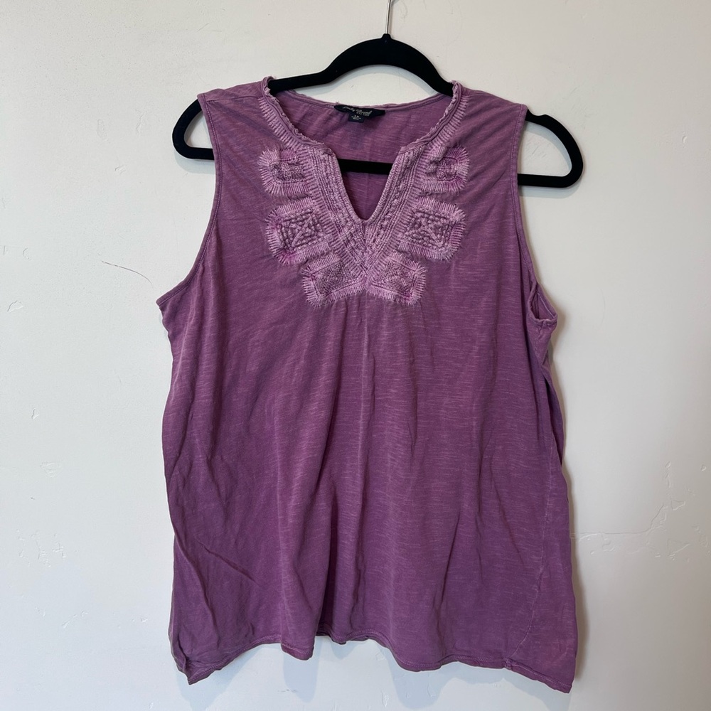 Lucky Brand Embroidered Purple Sleeveless Tank Top Plus Size 1X